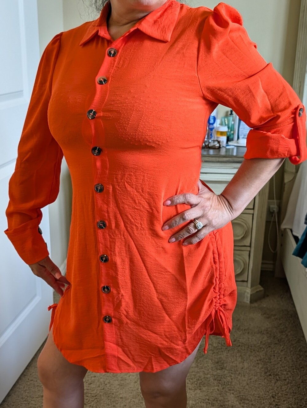 Chicme Vibrant Orange Button-Front Shirt Dress